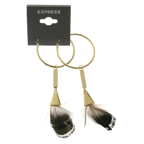 Express Jewelry - Express Feather Dangle-Earrings Gold/Brown NWT